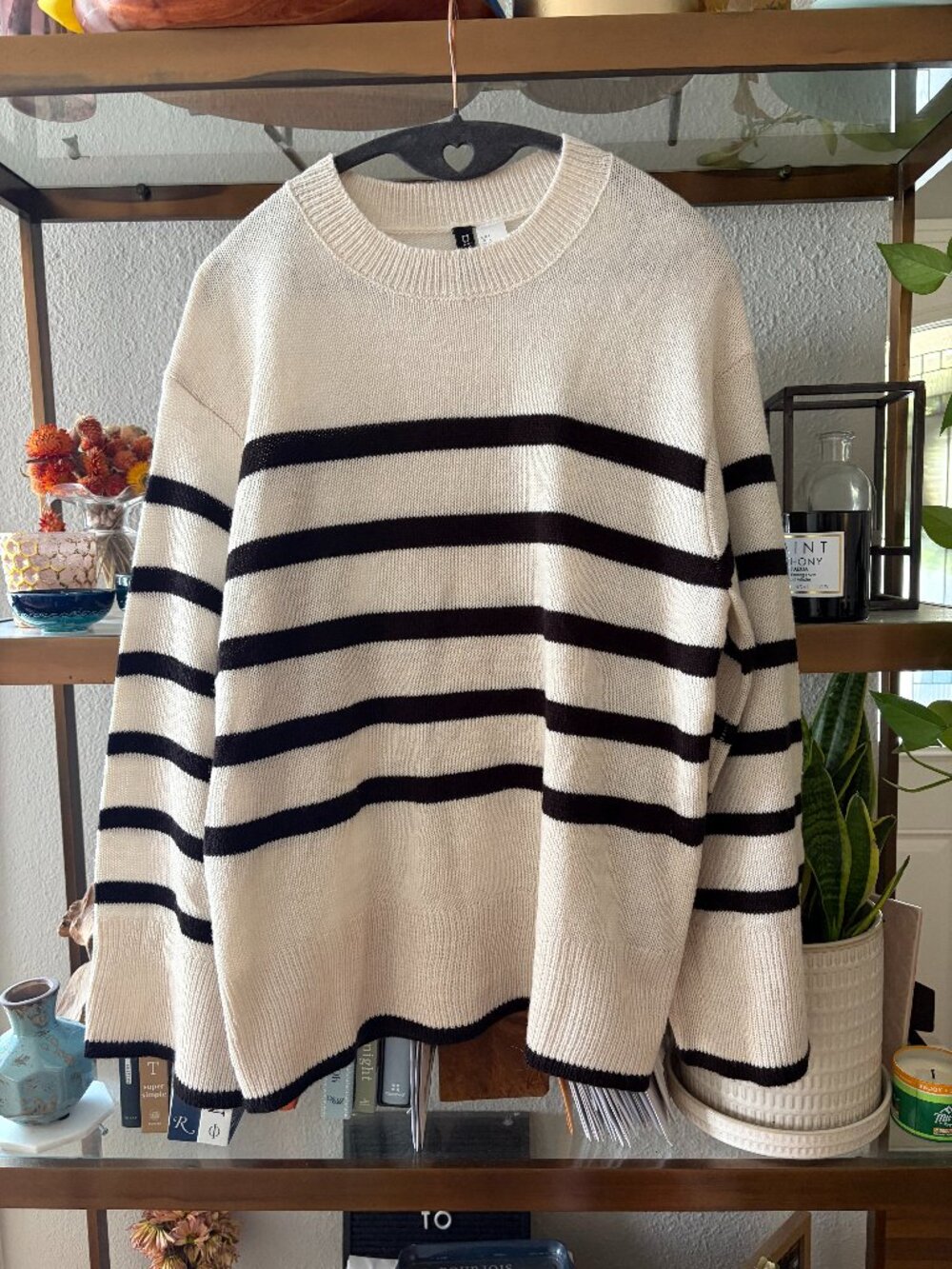 Cream & Black Striped Knit Sweater